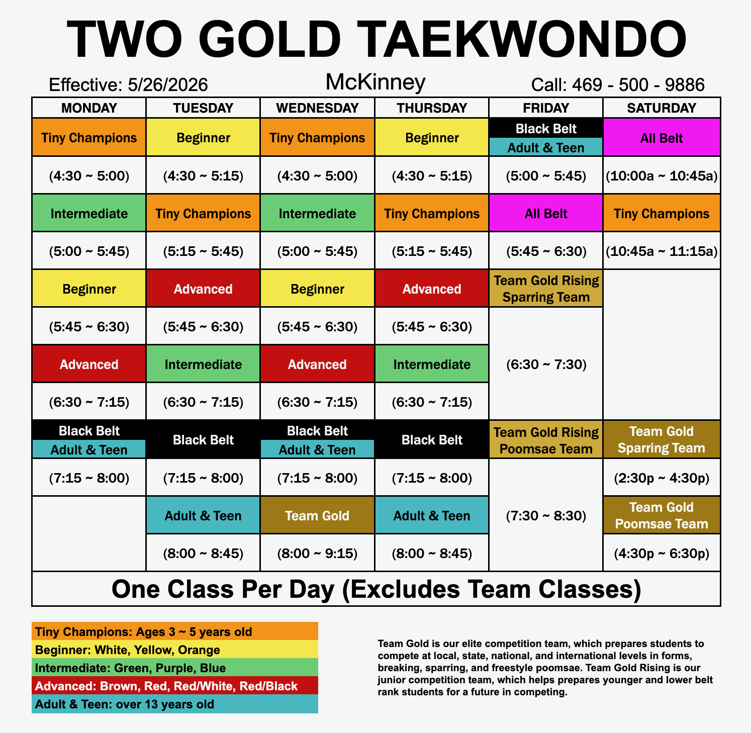 McKinney Class Schedule